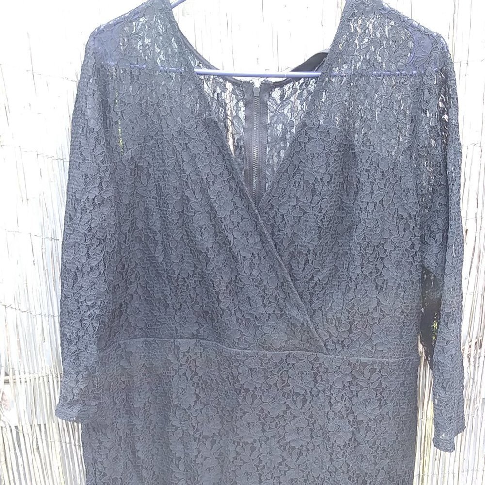 Lane Bryant Black Lace V-Neck 3/4 Sleeve Dress - No Size Tag - See Measurements
